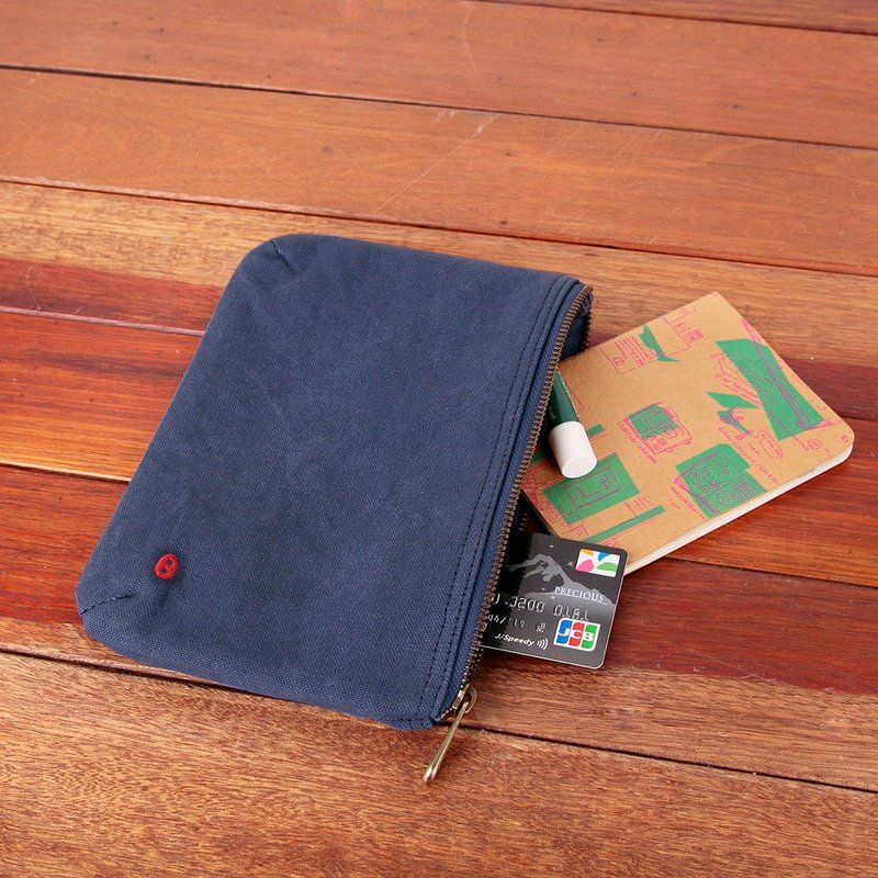 Mogu mushrooms washed canvas / pouch / Boarding Pass / deep blue - Toiletry Bags & Pouches - Other Materials Blue