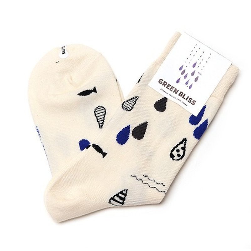 GREEN BLISS organic cotton socks - [joint series] MiA Swim raindrops stockings (male / female) - ถุงเท้า - ผ้าฝ้าย/ผ้าลินิน สีน้ำเงิน