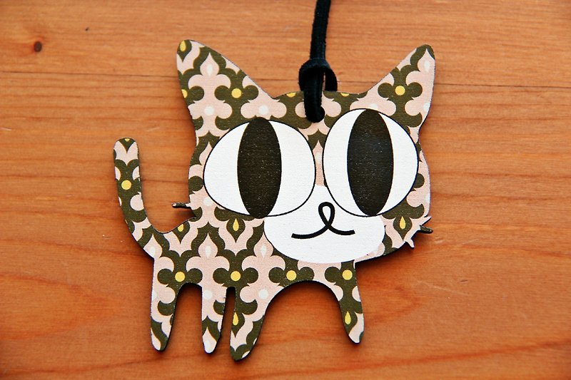 Adorable♥♥♥Wooden Hand-made Long Necklace→Floral Tortoiseshell Cat - Long Necklaces - Wood Brown