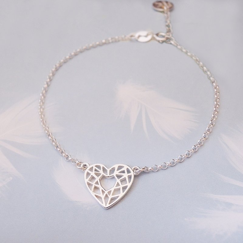 Gemstone sterling silver bracelets hollow love - สร้อยข้อมือ - โลหะ 