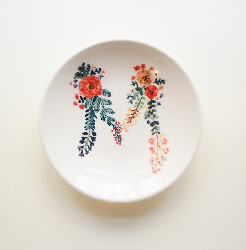 Hand-painted small porcelain plate-letter M-customized, name - Small Plates & Saucers - Porcelain Red
