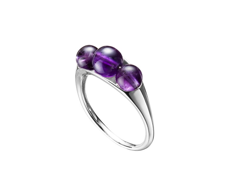 紫水晶戒指 14k白金戒指 清新白金女戒 訂婚戒指 二月誕生石女戒 - 戒指 - 貴金屬 紫色