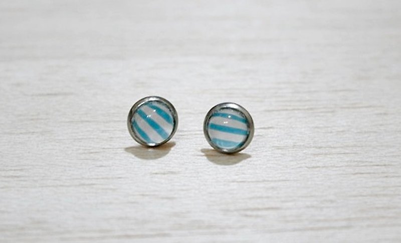 Time Gemstone X Stainless Steel Pin Earrings <Blue Pattern> -Limited X1- - ต่างหู - สแตนเลส สีน้ำเงิน