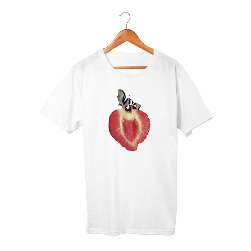 イチゴ T-shirt - 中性衛衣/T 恤 - 棉．麻 白色