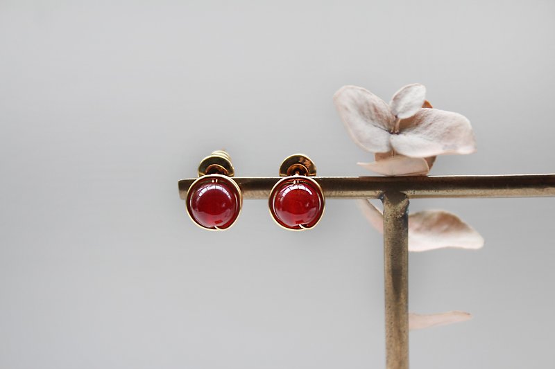 【Agate-red】classic earring (Customizable clip-on) - ต่างหู - เครื่องเพชรพลอย สีแดง