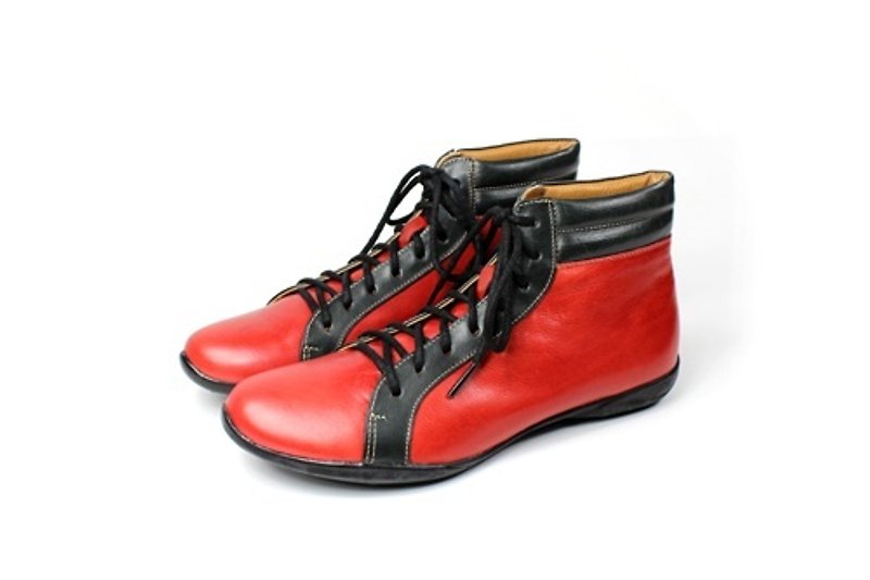Red and black medium tube INDOOR casual shoes - Women's Casual Shoes - Genuine Leather Red