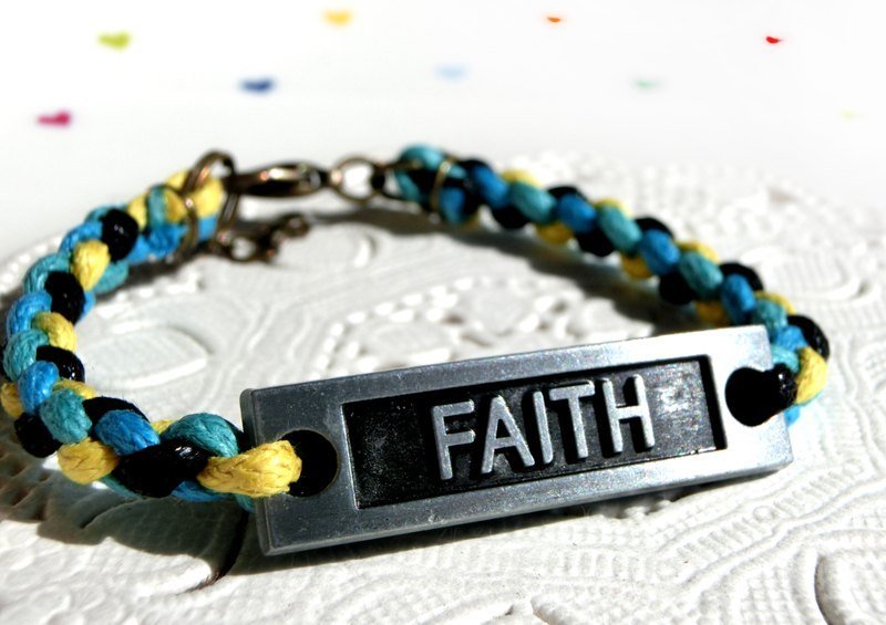 【優娜手作】 FAITH 字母排槍黑款腊繩手鍊 - Bracelets - Other Metals Multicolor