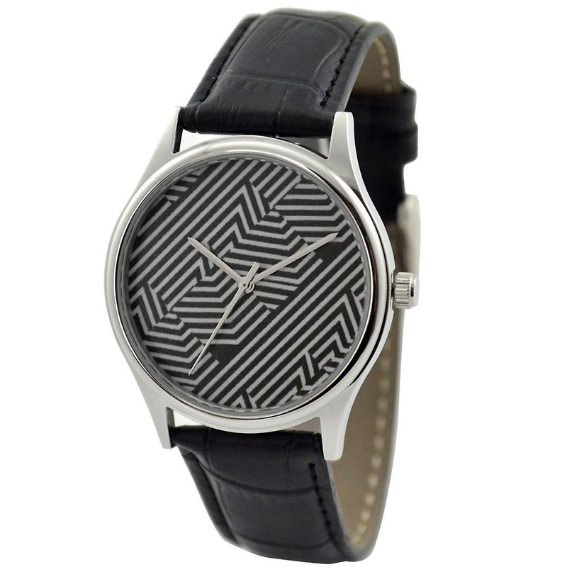 黒と白のライン ウォッチ - ユニセックス ウォッチ - 世界中に無料配送 - 腕時計 ユニセックス - 金属 グレー