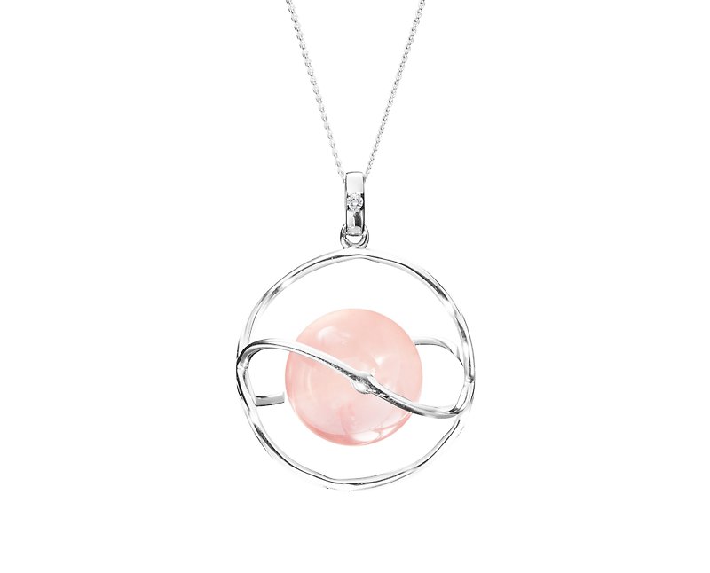 Rose Quartz Planet Necklace, 14k Pink Gemstone Pendant, Heart Chakra Love Chakra - Collar Necklaces - Precious Metals Pink