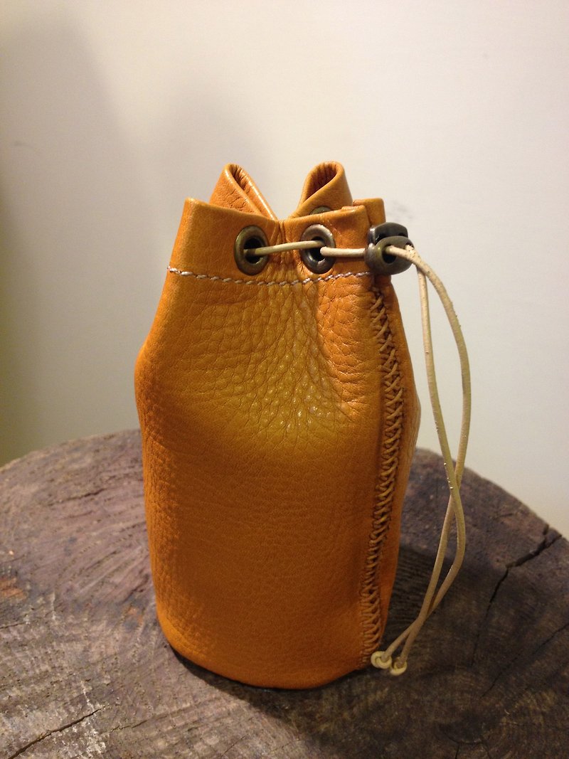樂鞄芥末黃軟皮小水桶包 - 其他 - 真皮 橘色