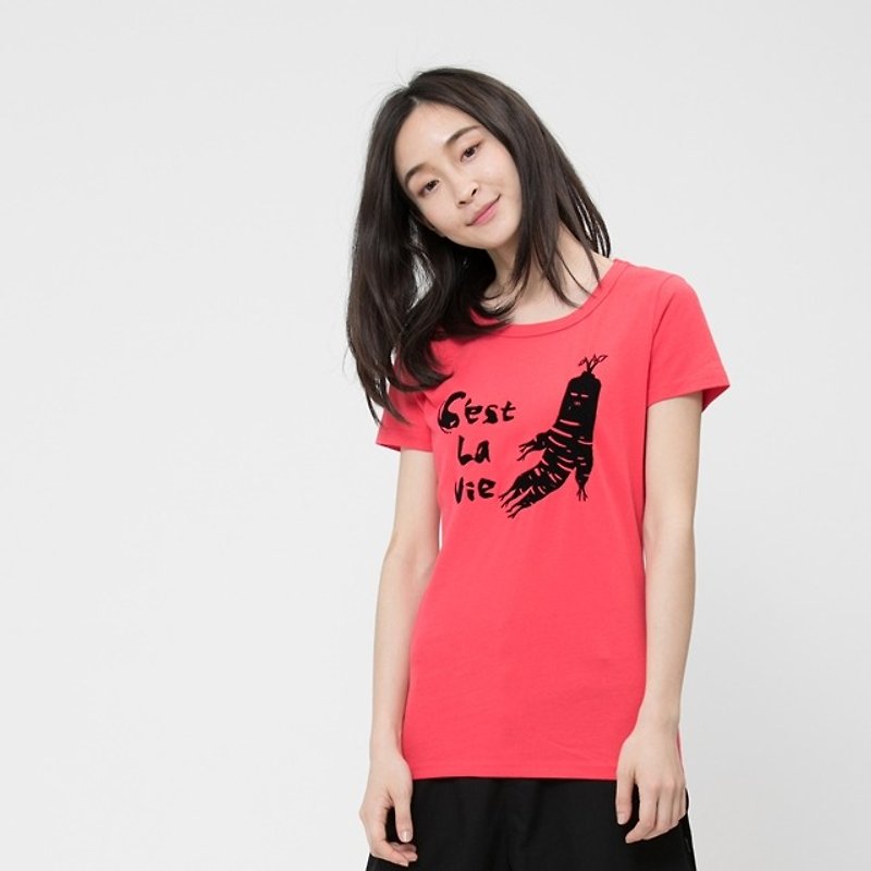 C'est La Vie peach cotton Tshirt Woman - Women's T-Shirts - Cotton & Hemp Red