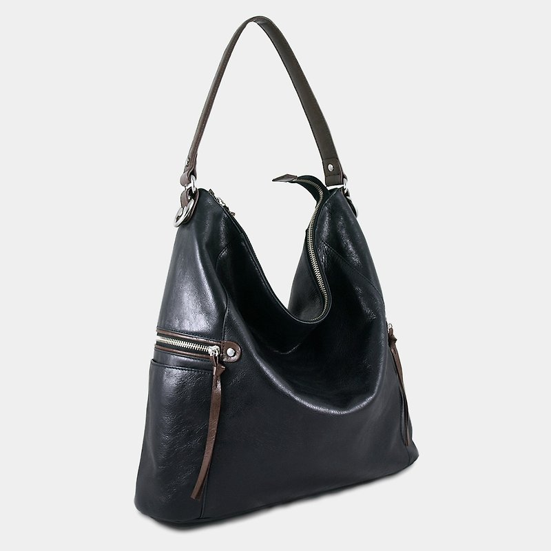 Influxx GND Melanie Leather Shoulder Bag / Work Bag / Tote  – Midnight Black - Messenger Bags & Sling Bags - Genuine Leather Black
