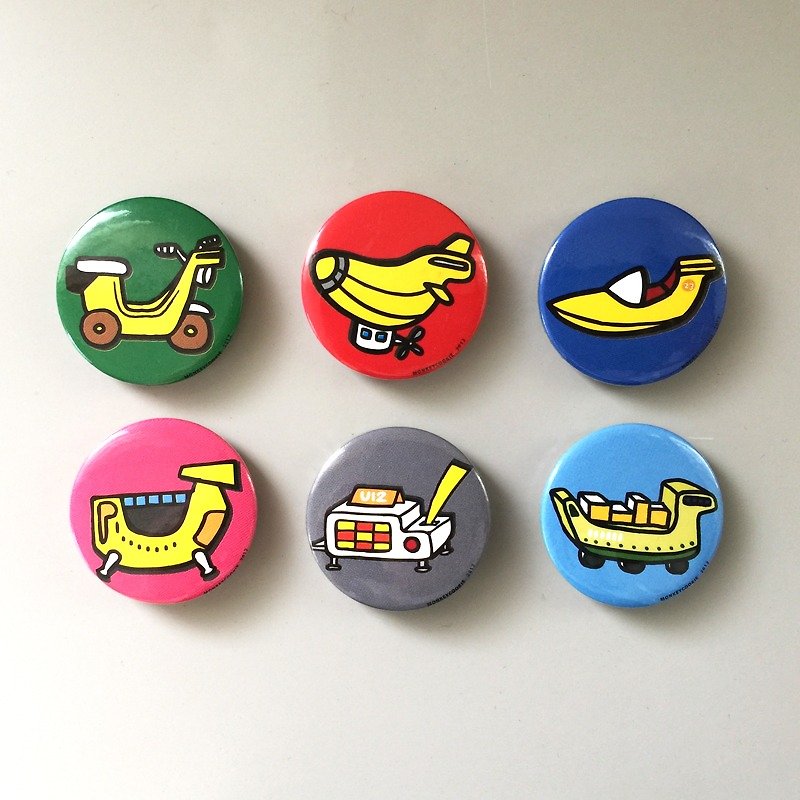 Magnet Banana Vehicle Series 6pcs + Postcard | MonkeyCookie - Magnets - Other Metals Red