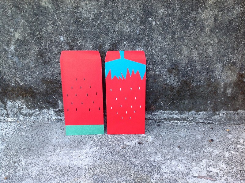 西瓜紅和草莓紅/紅包袋 手繪 水果 新年 新希望 錢包 紙 吸引力 - 紅包袋/春聯 - 紙 紅色