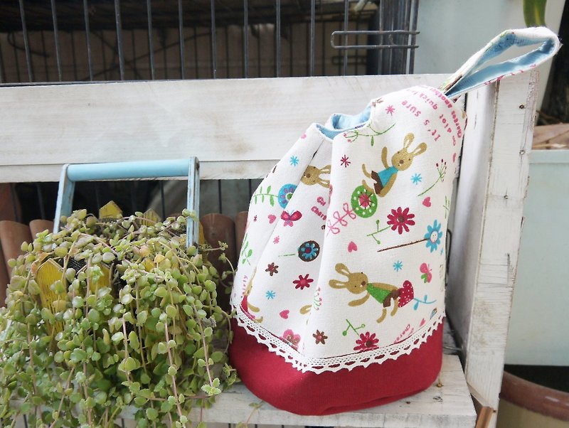 Little bunny monaural bag - กระเป๋าถือ - ผ้าฝ้าย/ผ้าลินิน สึชมพู