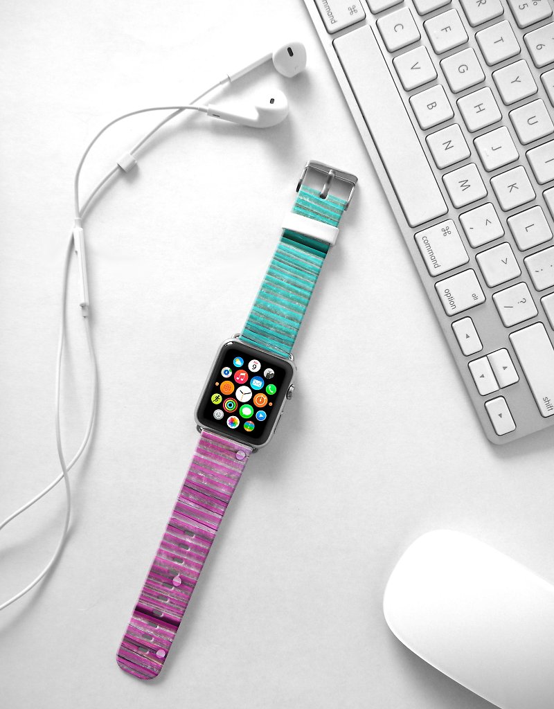 Apple Watch Series 1 , Series 2, Series 3 - Apple Watch 真皮手錶帶，適用於Apple Watch 及 Apple Watch Sport - Freshion 香港原創設計師品牌 - 雙色木紋 03 - 錶帶 - 真皮 
