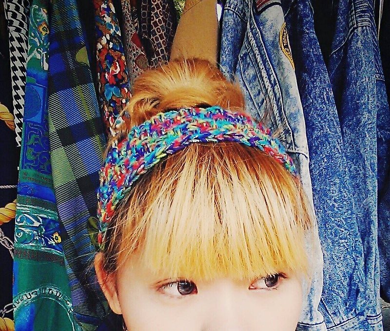 Lan Handmade Summer Knitted Headband (Colorful Flowers and Greens) - ที่คาดผม - วัสดุอื่นๆ หลากหลายสี