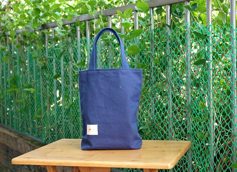 Tote bag running everywhere (small, S-size) (long version) - Handbags & Totes - Cotton & Hemp Blue