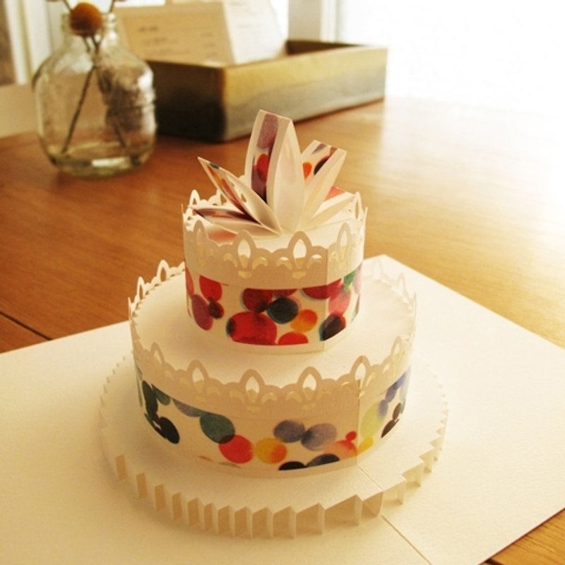 Three-dimensional paper sculpture cake card-watercolor dots - Cards & Postcards - Paper Multicolor