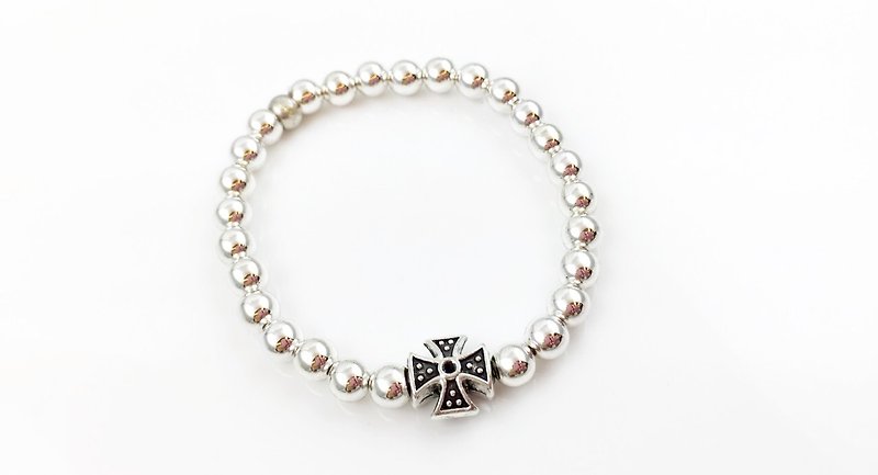 <Christmas composition> Cross silver beads bracelet - Bracelets - Other Materials White