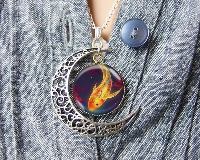 Space Goldfish-Necklace/Accessories/Birthday Gift【Special U Design】 - Necklaces - Other Metals Orange
