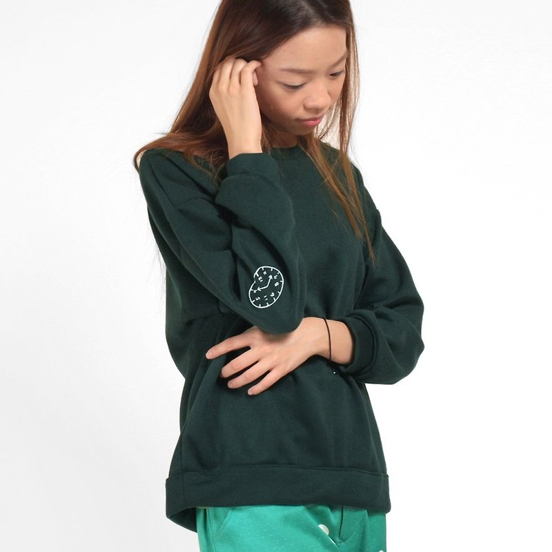 [HEYSUN] time series / serigraphy clock long-sleeved T-shirt / University T - Women's T-Shirts - Other Materials Green