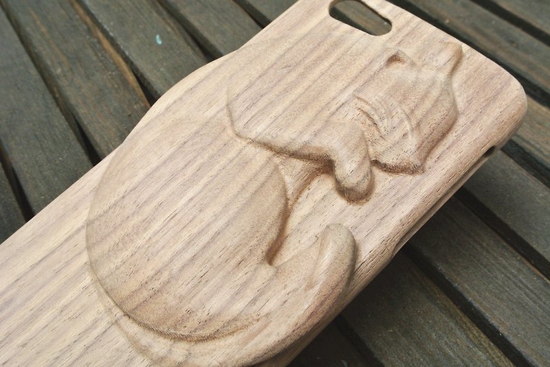 iphone6 ​​/ 6S wood wooden phone shell -3D dimensional modeling subsection (cat) - Walnut - เคส/ซองมือถือ - ไม้ สีนำ้ตาล
