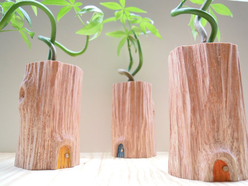綠蔭下的小樹屋 - 原木迷你盆栽器 (不含植物) - 植栽/盆栽 - 木頭 咖啡色
