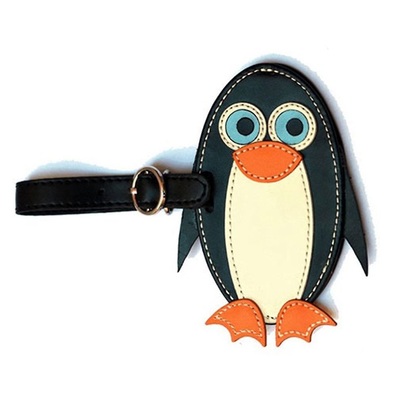 Organized Travel-cute animal-shaped luggage tag / ID tag / key ring (penguin) - Luggage Tags - Genuine Leather Black