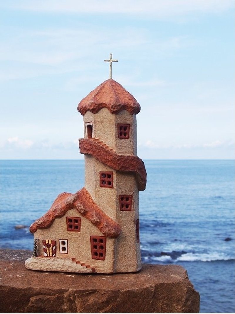 [Lighted House] Pottery Handmade-Church Lighthouse (Cross)/Custom Order - Lighting - Pottery 