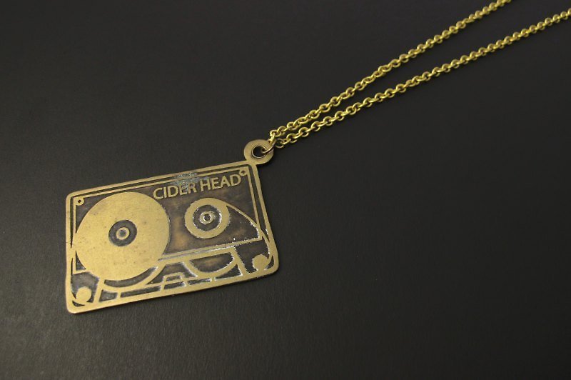 Cassette tapes hand Bronze necklace -ART64 - Necklaces - Other Metals Gold