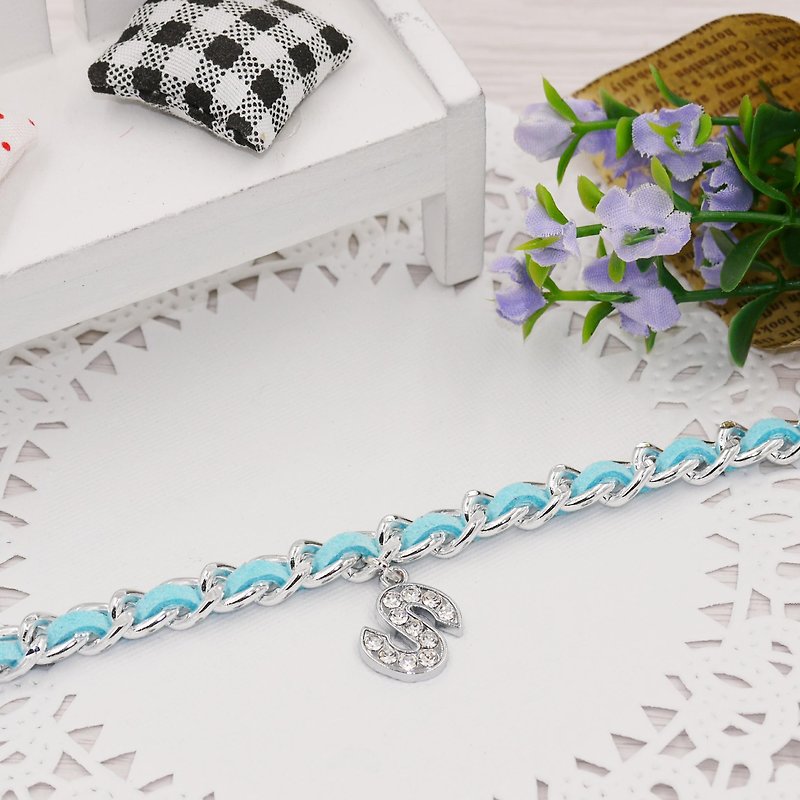 * Poof Princess sugar - Full Diamond Alphabet suede bracelet (light blue) optional word - Bracelets - Other Metals 