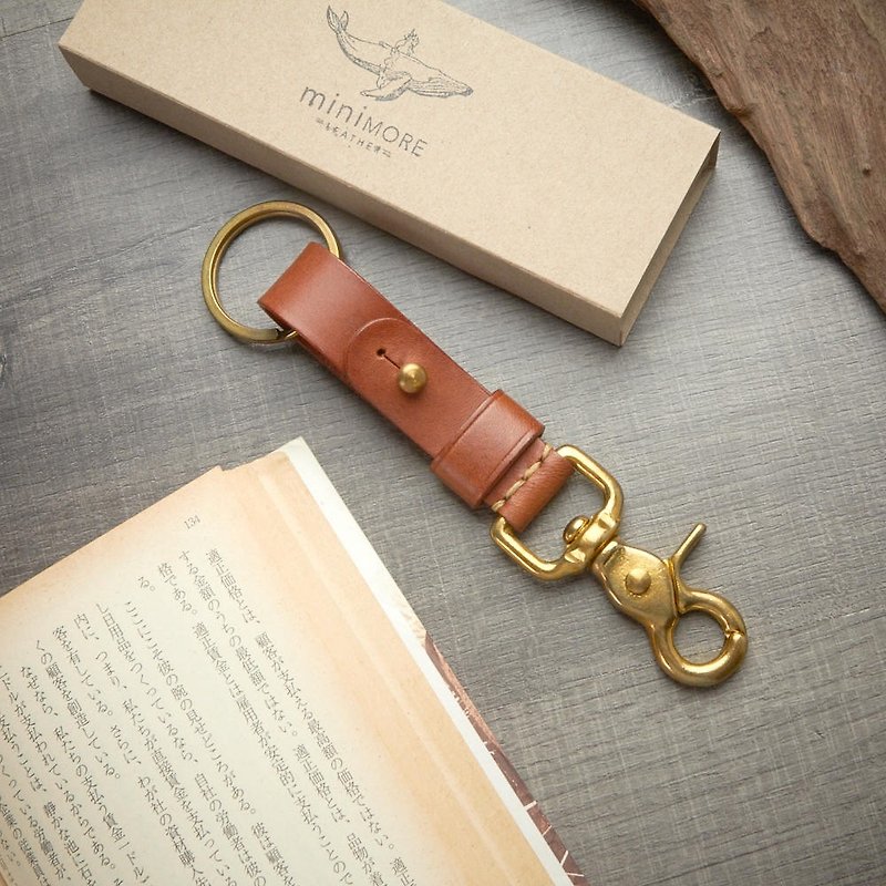 Leather Key Fob BRASS belt loop Personalize name //Keychain solid brass swivel  - Keychains - Genuine Leather Brown