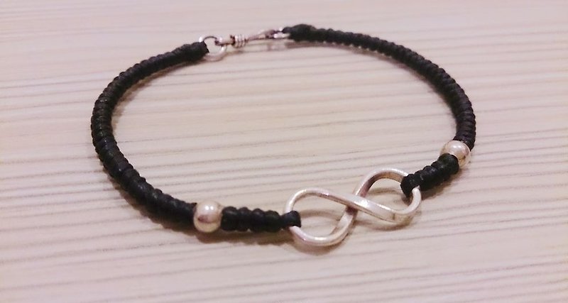Wax rope bracelet rope bracelet sterling silver bracelets lucky infinity symbol black models - สร้อยข้อมือ - วัสดุอื่นๆ สีดำ