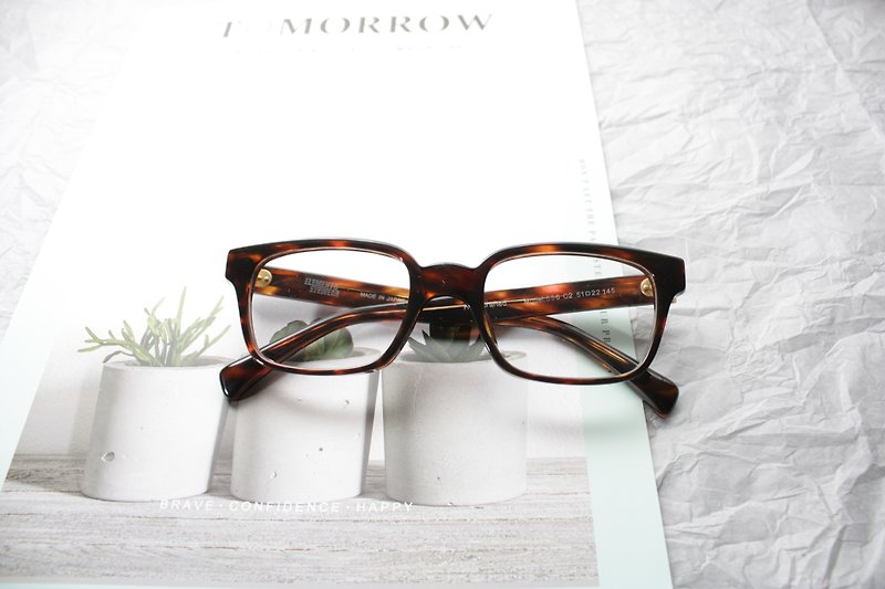 咖啡斜紋色復古方框眼鏡七枚蝶番鉸鏈日本手造 - 眼鏡/眼鏡框 - 其他材質 咖啡色