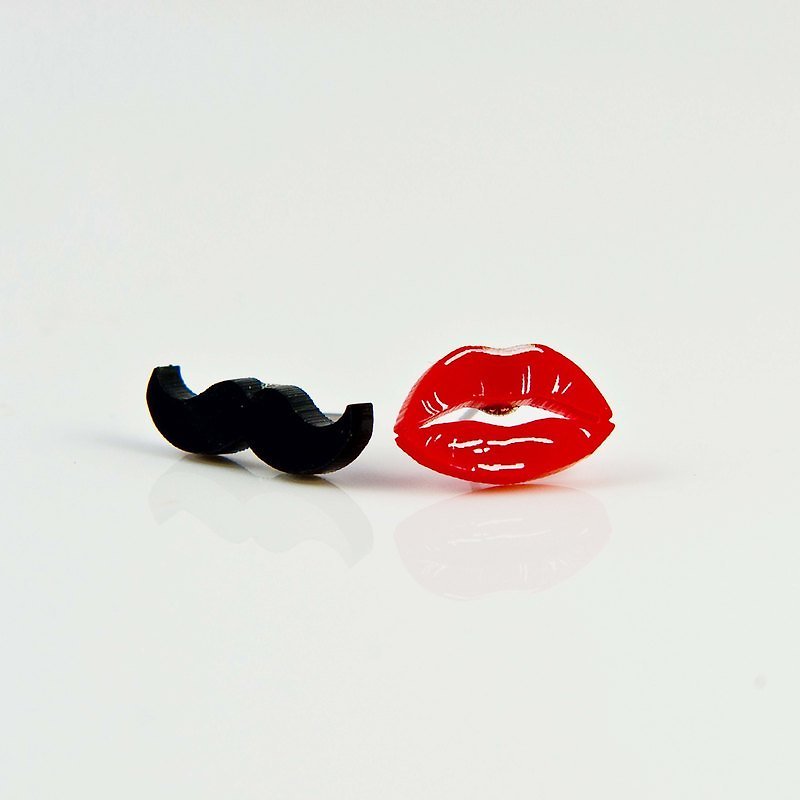 Andy Warhol Wind/Red Lips+Beard/Anti-allergic Steel Needle/Clip Type - ต่างหู - อะคริลิค สีแดง