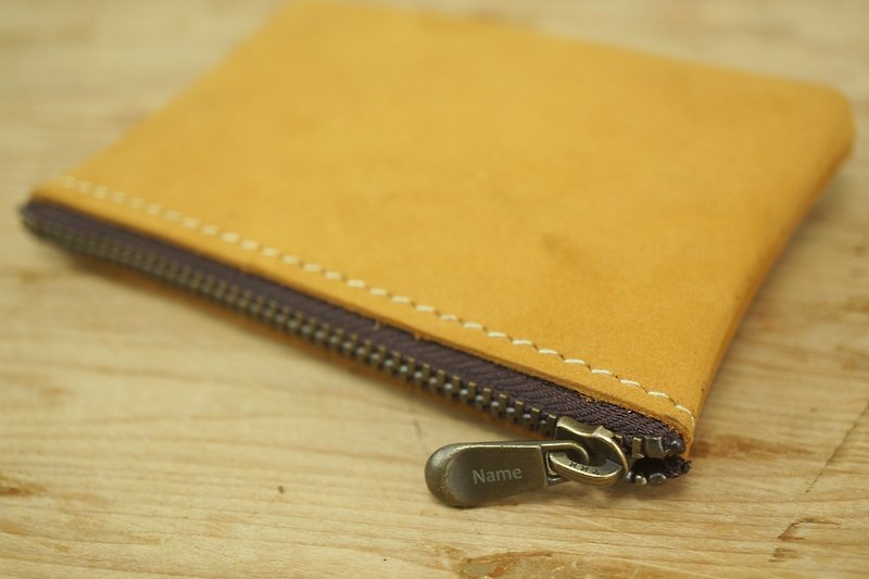 [ハードウェア]独占レタリング黄褐色の革財布 - 小銭入れ - 革 ブラウン