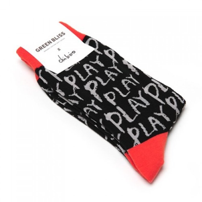 GREEN BLISS Organic Cotton Socks - [Joint Series] duboo Play Black Graffiti in stockings (m / m) - Socks - Cotton & Hemp White