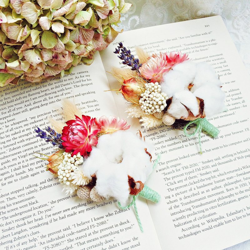 ─ [cotton sweet wedding corsage] (single) dried flower brooch small things Self cotton wedding dress outdoor photo - เข็มกลัด - วัสดุอื่นๆ 