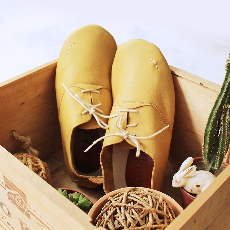 【 預購 】日本製D'knot柔軟植鞣牛皮小綁帶舒適便鞋 - 涼鞋 - 真皮 金色