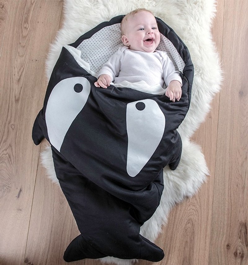 【西班牙製】鯊魚咬一口BabyBites純棉嬰幼兒多功能睡袋-標準版 - 彌月禮盒 - 棉．麻 黑色
