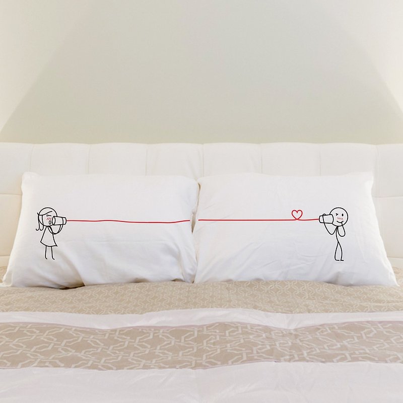 Say I Love You Too Boy Meets Girl couple pillowcase by Human Touch - หมอน - ผ้าฝ้าย/ผ้าลินิน สีน้ำเงิน