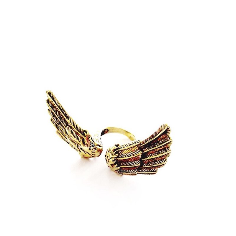 Angel wing  ring in brass with oxidized antique color ,Rocker jewelry ,Skull jewelry,Biker jewelry - General Rings - Other Metals 