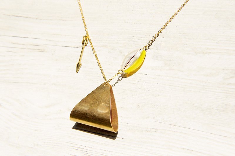 / Geometric style / French stripe mouth blown glass necklace short chain long chain-curved hills - Long Necklaces - Other Metals Yellow