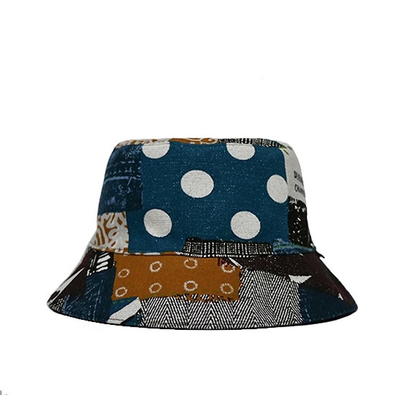 Vintage mosaic Shuiyu sided hat - หมวก - วัสดุอื่นๆ สีดำ