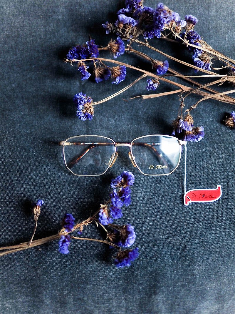 巴黎的憂鬱先生 金絲壓紋方型框 琥珀鏡腳眼鏡 Japan 日本好學生 - 眼鏡/眼鏡框 - 其他金屬 金色