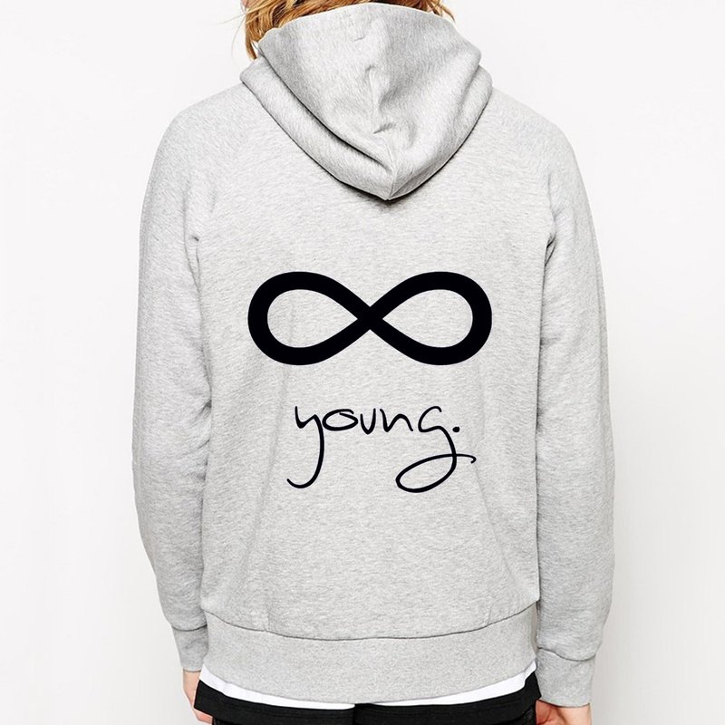 Forever Young-infinity拉鍊連帽外套-灰色 永遠年輕 文青 藝術 設計 時髦 文字 時尚 - Unisex Hoodies & T-Shirts - Other Materials Gray