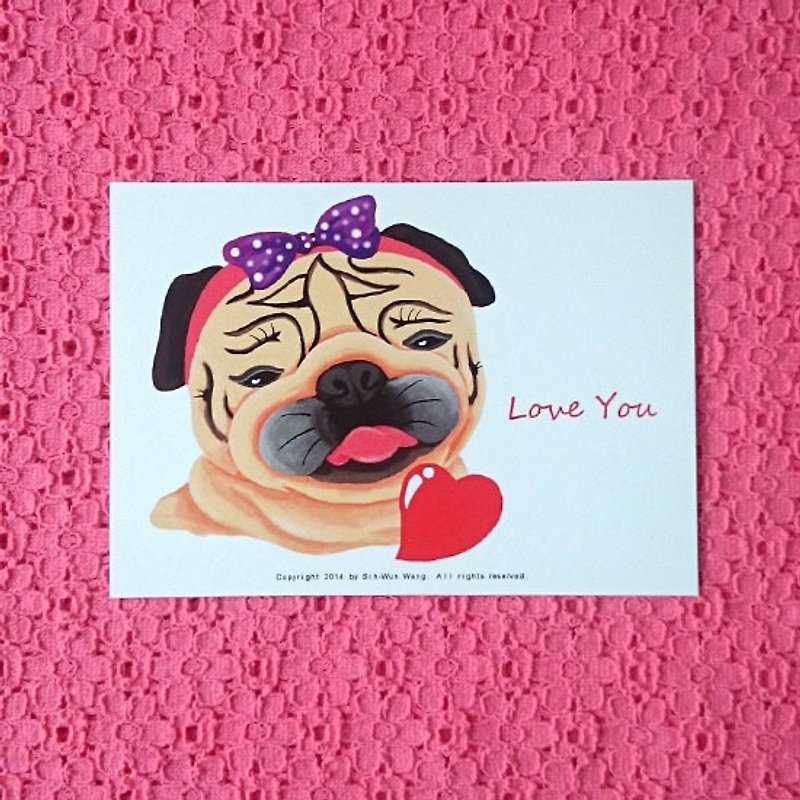 Pug Postcard-Love You - การ์ด/โปสการ์ด - กระดาษ ขาว
