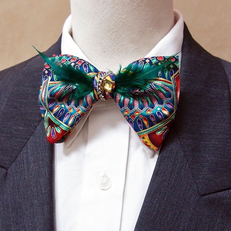 Peacock gold pattern and feather bow tie - Collectible of design  - Ties & Tie Clips - Other Materials Multicolor