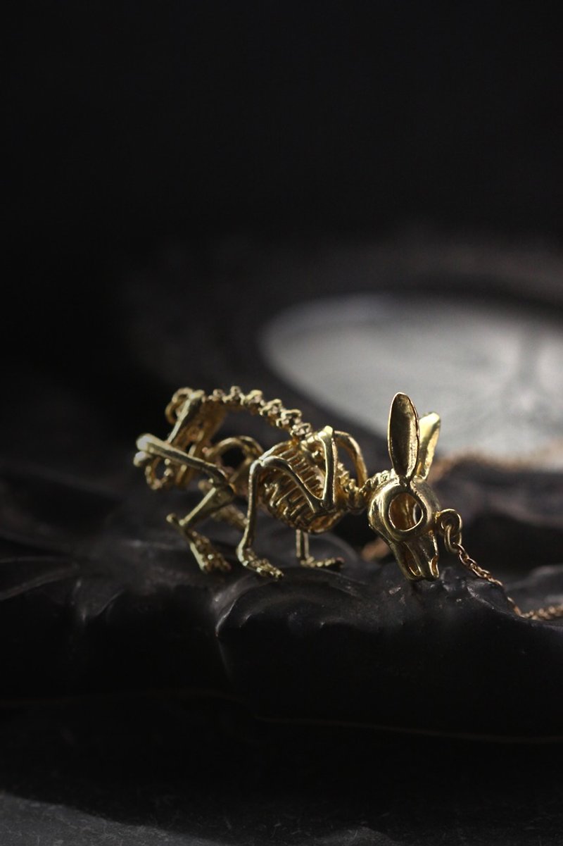 Rabbit Skeleton Necklace by Defy / Unisex Jewelry / Golden Bunny Charm Pendant - Necklaces - Other Metals Gold